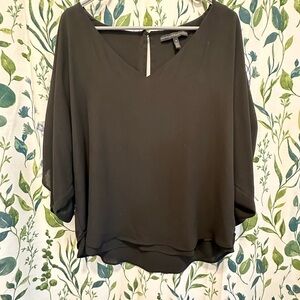 White House Black Market Black V-Neck Layered Blouse